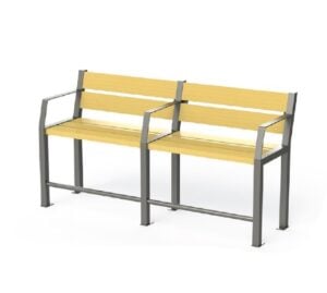 Banc PMR Ciotat – assise sénior et mobilité réduite, double place en bois clair avec cadre métallique gris.