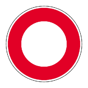 Panneau rond rouge avec cercle central blanc, indiquant interdiction.