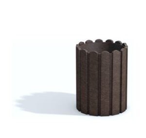 Mini poubelle ou pot de jardin en bois recyclé, forme cylindrique avec lamelles verticales.