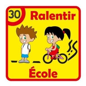 Panneau RALENTIR ECOLE jaune citron